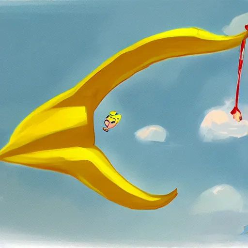 Image similar to a flying banana, cartoon, concept art