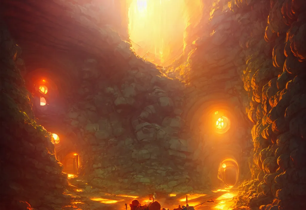 Image similar to underground mine tunnel, golden hour, intricate oil painting, high detail illustration, sharp high detail, manga and anime 1 9 9 9, official fanart behance hd artstation by jesper ejsing and makoto shinkai, 4 k,