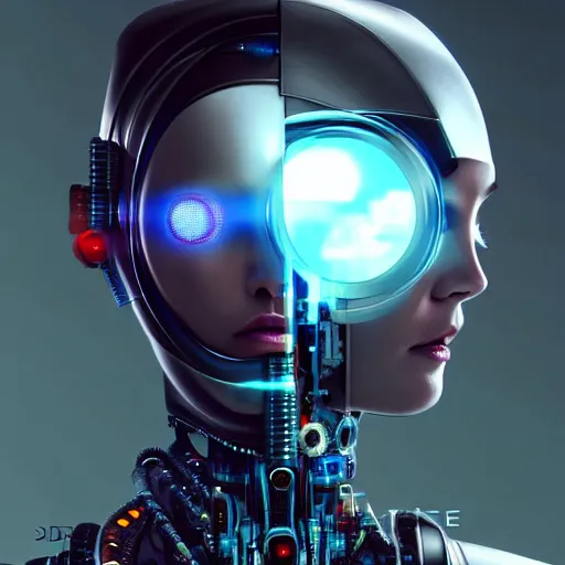 Image similar to Perfectly-Centered Half-body-Portrait of a Mechanical Cyberpunk Female Android, intricate, elegant, super highly detailed, professional digital painting, artstation, concept art, smooth, sharp focus, no blur, no dof, extreme illustration, Unreal Engine 5, Photorealism, HD quality, 8k resolution, cinema 4d, 3D, beautiful, cinematic, art by artgerm and greg rutkowski and alphonse mucha and loish and WLOP