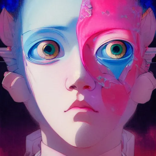 Image similar to prompt : pink and blue portrait soft light painted by james jean and katsuhiro otomo and erik jones, inspired by evangeleon anime, smooth face feature, intricate oil painting, high detail illustration, sharp high detail, manga and anime 1 9 9 0