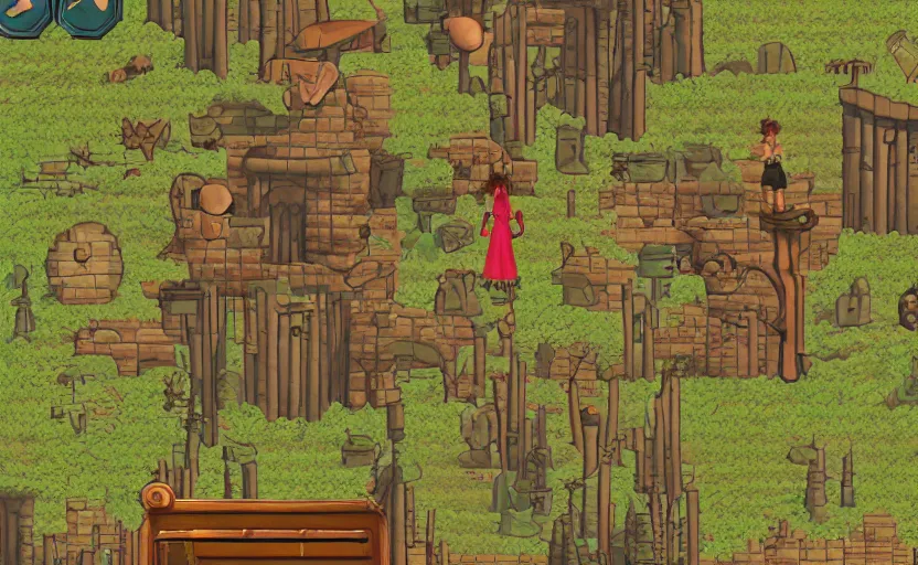 Prompt: screenshot from an old-school adventure game starring Alicia Vikander as an adventurer