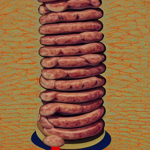 Prompt: sausage tower. hyperdetailed photorealism