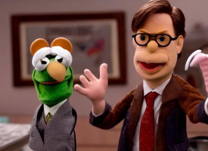 Image similar to film still of Dwight Schrute as a muppet from The Office, 4k