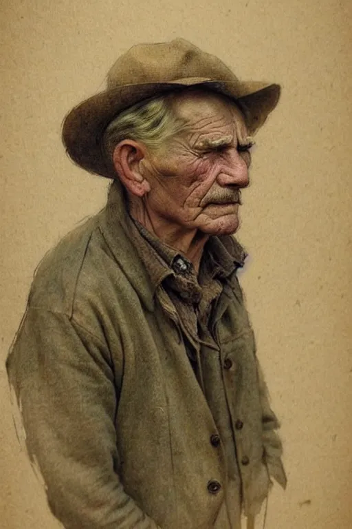 Image similar to ( ( ( ( ( 1 9 5 0 s retro middle age sad farmer face portrait. muted colors. ) ) ) ) ) by jean - baptiste monge!!!!!!!!!!!!!!!!!!!!!!!!!!!!!!