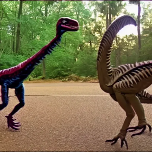 Image similar to still from a velociraptor's vlog