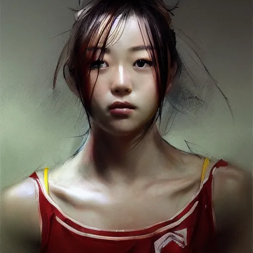 Prompt: A gorgeous feminine Japanese football player, elaborate polished, trending on ArtStation, by Ruan Jia.