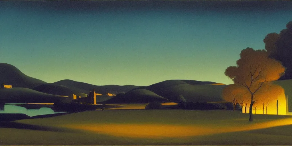 Image similar to a night landscape background, rob gonsavles, eyvind earle, heade martin johnson, edward hopper