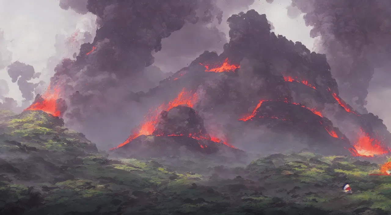 Image similar to volcanic biome, by studio ghibli and greg rutkowski,