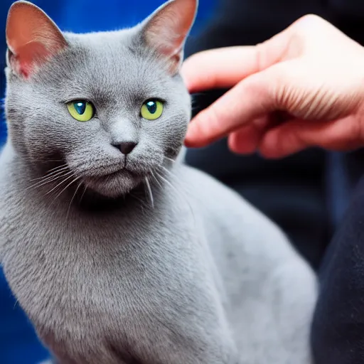 Image similar to photo of russian blue cat getting petted