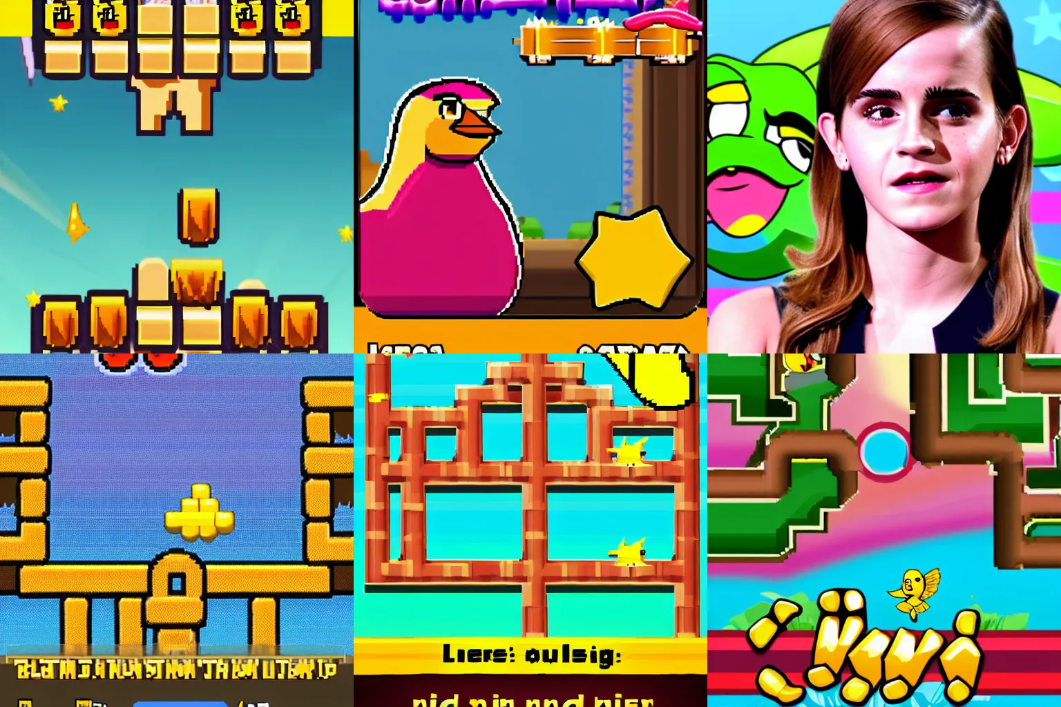 Prompt: Screenshot of Emma Watson in Flappy Bird