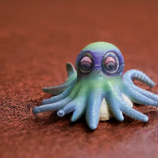 Image similar to miniature 3 d set of a friendly, cute octopus in a small village, with shallow depth of field, by studio ghibli