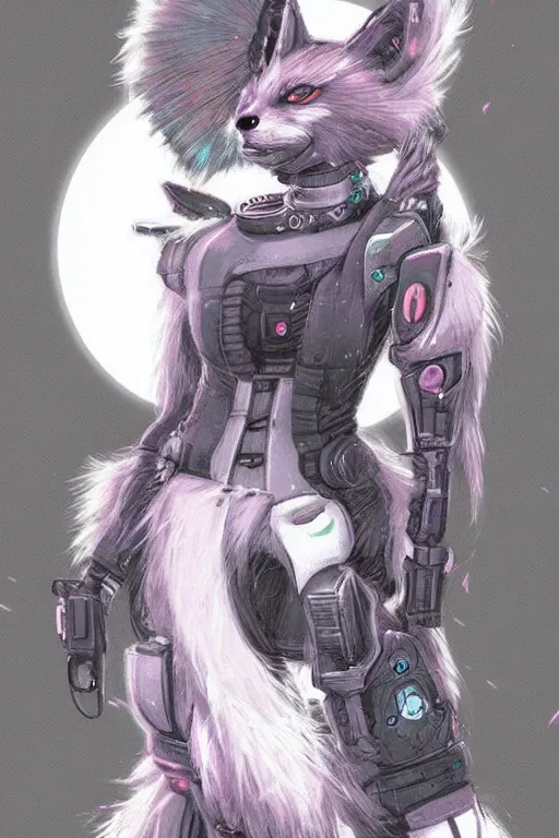 Prompt: a cyberpunk anthropomorphic fox with a fluffy tail!!!, comic art, trending on furaffinity, cartoon, kawaii, backlighting, furry art, chibi, pastel