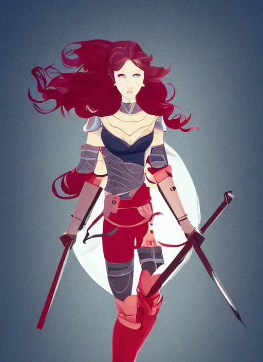 Image similar to a young woman in full plate armor with beautiful hair and red lips stages in a dramatic pose. she is a knight. clean cel shaded vector art. shutterstock. behance hd by lois van baarle, artgerm, helen huang, by makoto shinkai and ilya kuvshinov, rossdraws, illustration, art by ilya kuvshinov