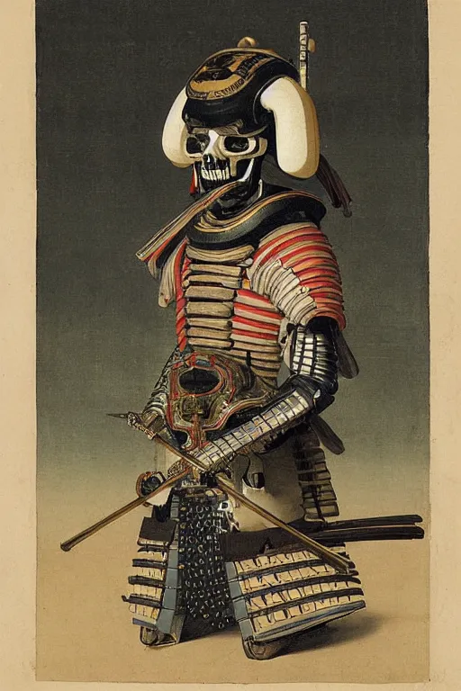 Prompt: portrait of a skull man japanse samurai astronaut with samurai helmets, by canaletto