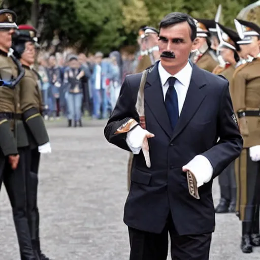 Image similar to spanish president pedro sanchez as hitler wearing a nazi uniform