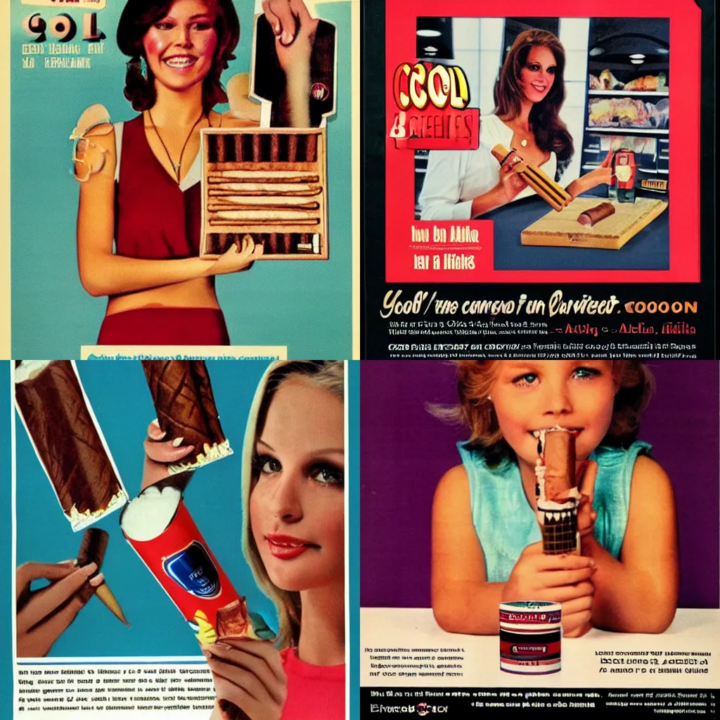 Prompt: 1980 ad poster introducing cool cigars for all American girls