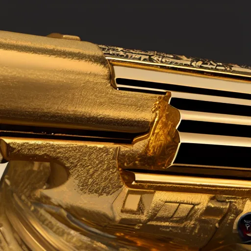 Prompt: gold luxurious shotgun, closeup, 8k, realistic, extreme details, detailed, sharp