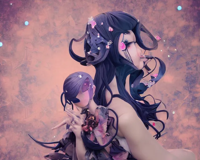 Prompt: james jean and isolated magical girl vinyl figure, figure photography, dynamic pose, harajuku style undertones, glitter accents on figure, anime stylized, accurate fictional proportions, high detail, ethereal lighting - h 6 4 0