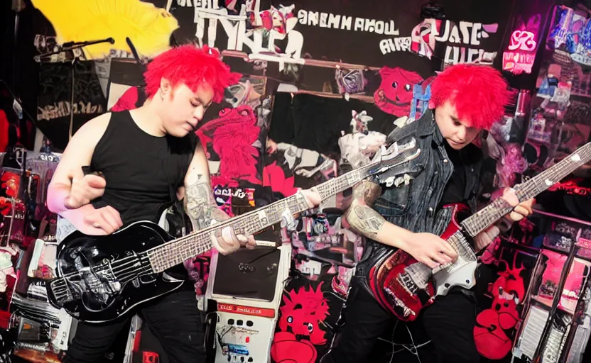 Prompt: footage of Elmo playing in a punk rock band