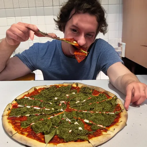 Image similar to JSchlatt eating weed pizza