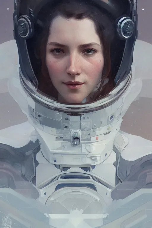 Prompt: A full portrait of a scifi heavy deep space fighter pilot, intricate, elegant, highly detailed, digital painting, artstation, concept art, smooth, sharp focus, illustration, art by Krenz Cushart and Artem Demura and alphonse mucha