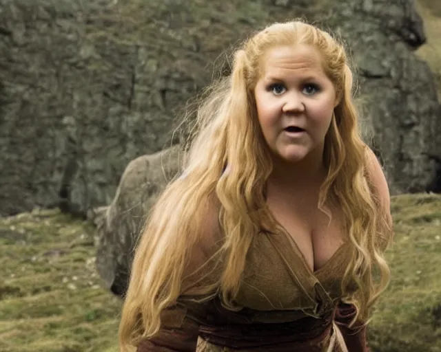 Prompt: amy schumer in lord of the rings, movie still