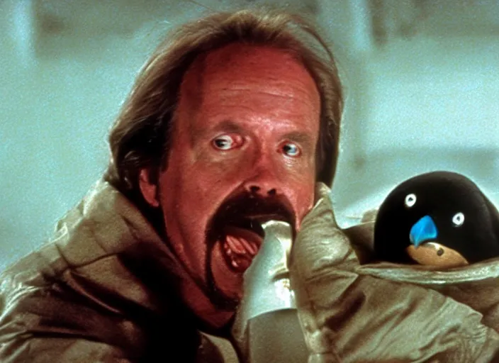 Prompt: A still of John Carpenter's The Thing featuring Pingu