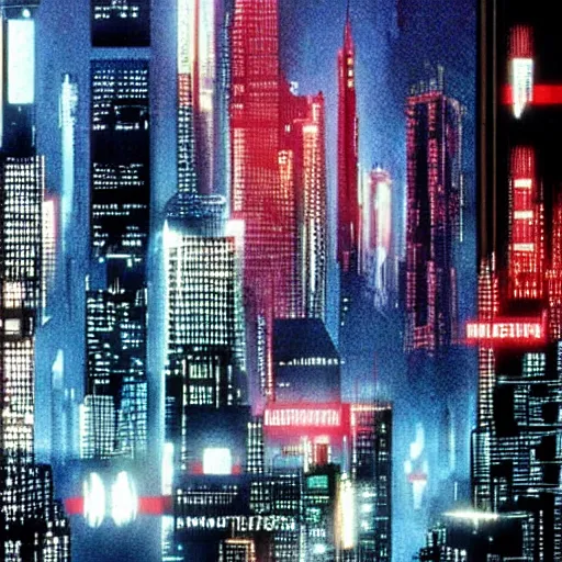 Prompt: Cyberpunk city in American Psycho (1999)