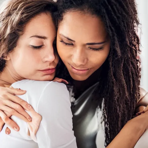 Prompt: photo of beautiful angel comforting a woman