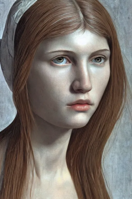 Prompt: hyperrealism close-up portrait of beautiful young medieval female, metal giger background biomechanics, pale skin, in style of classicism