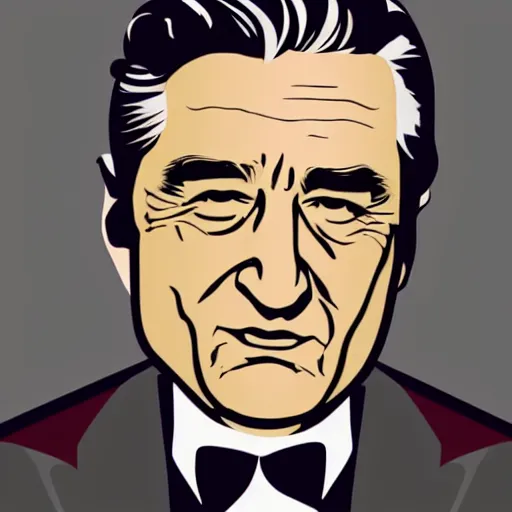 Prompt: stylized robert deniro, simple colors style