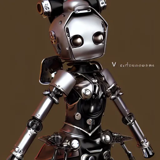 Image similar to cute fumo plush of a mechanical armor gothic maid robot, anime, vray