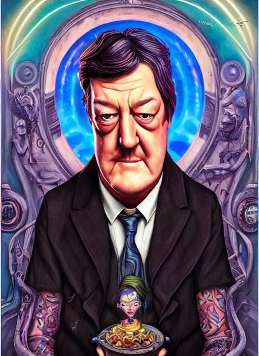 Image similar to lovecraftian portrait of stephen fry, pixar style, by tristan eaton stanley artgerm and tom bagshaw