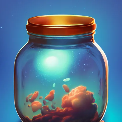 Image similar to universe in jar, hyperrealistic, 8k, trending on artstation, midjourney AI, pleasing color palette, stylistic