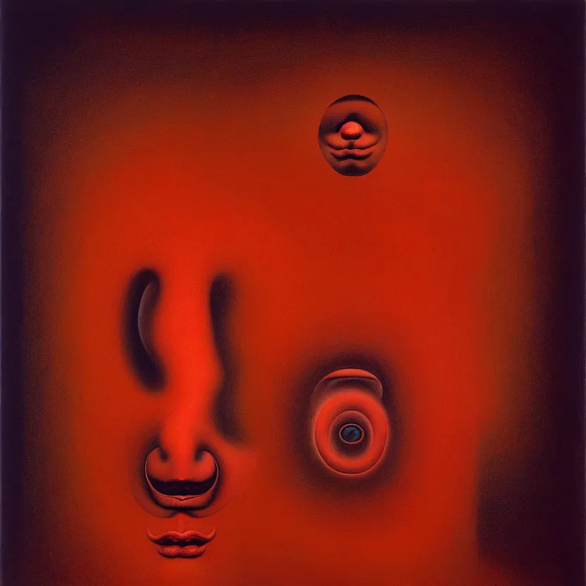 Image similar to a face coming out of a face coming out of a face, recursion, surreal, by salvador dali and zdzisław beksinski, oil on canvas, weird, dreams, fantasy, soft lighting, warm colors