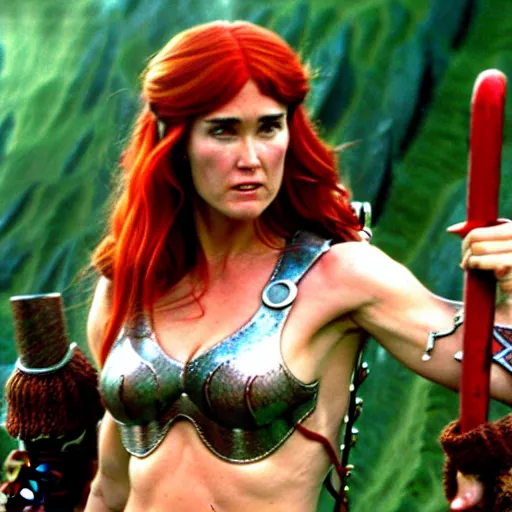 Image similar to jennifer connelly as red sonja, battle scene