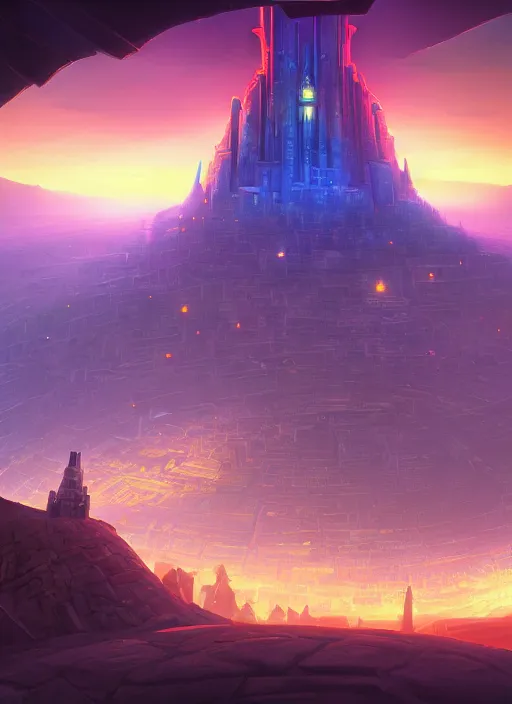 Prompt: circular city with a monumental tower of babel in the center, pitchblack sky, extremly detailed digital painting, vibrant colors, in the style of andreas rocha and noah bradley and tyler edlin and peter mohrbacher, mystical colors, rim light, beautiful lighting, 8 k, stunning scene, raytracing, octane, trending on artstation