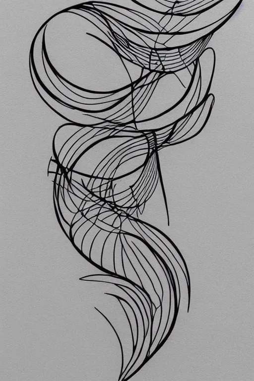 Image similar to a beautiful tattoo design of minimalist flying swallows made with lines and simple shapes, flying into geometric spirals, black ink, abstract logo, line art