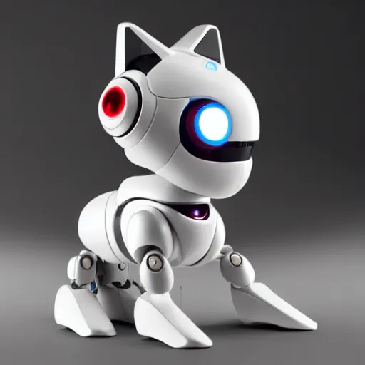 Image similar to product photo of a futuristic stylized pet robot by artgerm and greg rutkowski and marc newson, zaha hadid, kitten puppy teddy mix, super cute robot face, awww, volumetric light, detailed, octane render, midsommar