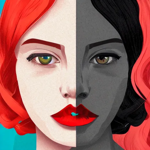 Image similar to girl with medium length red hair. thin face, red lips. centered median photoshop filter cutout vector behance hd jesper ejsing!