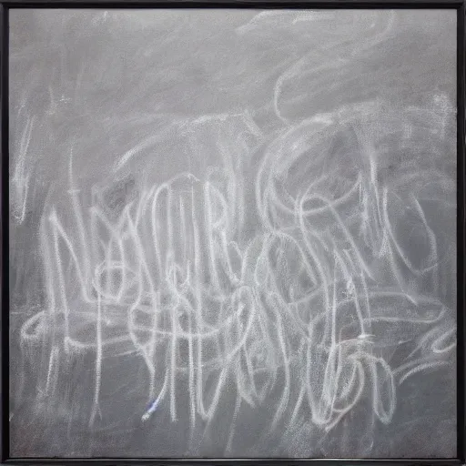 Image similar to large scale chalkboard painting by cy twombly, sparse brush strokes, high resolution art scan, well lit