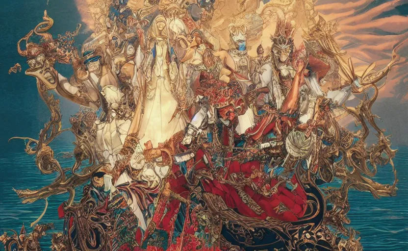 Image similar to the enchanted venice carnival dream with dancing masked people, behance hd artstation, by yoichi hatakenaka, masamune shirow, josan gonzales and dan mumford, ayami kojima, takato yamamoto, barclay shaw, karol bak, yukito kishiro