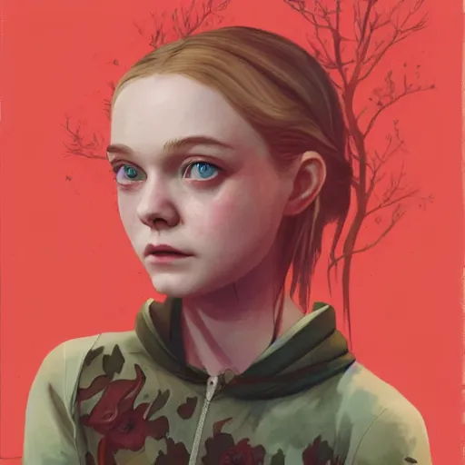 Image similar to Elle Fanning in The Last of Us picture by Sachin Teng, asymmetrical, bioluminescent cordyceps, dark vibes, Realistic Painting , Organic painting, Matte Painting, geometric shapes, hard edges, graffiti, street art:2 by Sachin Teng:4