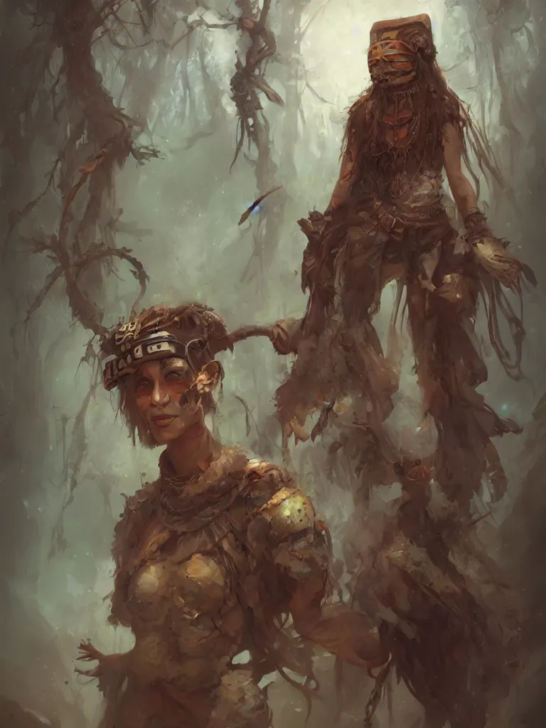 Prompt: Neolithic shaman , wearing HTC Vive, tiny, prehistoric, pretty, beautiful, character art portrait, matte fantasy painting, DeviantArt Artstation, by Jason Felix by Steve Argyle by Tyler Jacobson by Peter Mohrbacher, cinema