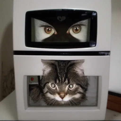 Prompt: paraphore mynt cat face on a crt tv