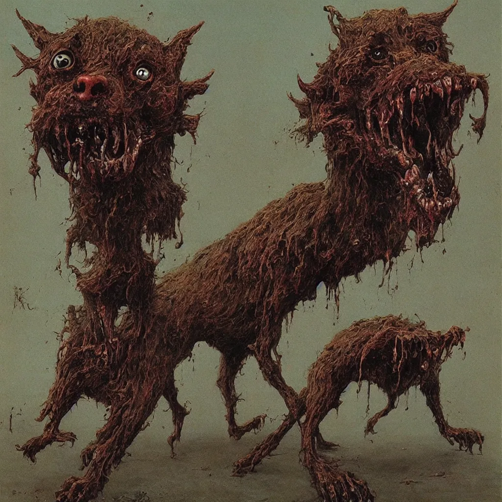 Image similar to horrifying and demonic dog with fangs, zdislaw beksinski
