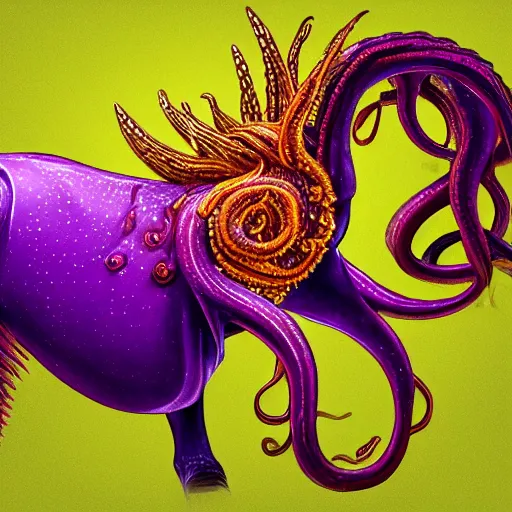 A horse with tentacles instead of legs. Amber color Stable Diffusion