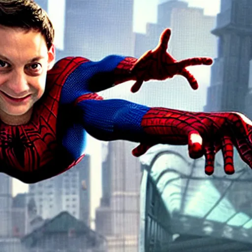 Image similar to tobey maguire as spiderman, movie still from spiderman 3