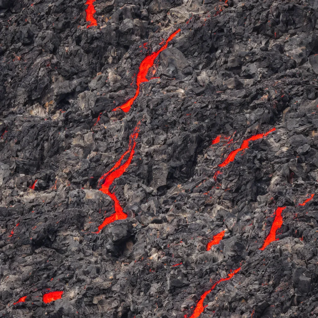 Image similar to satanic mountain goats with glowing red eyes on a sheer obsidian cliffside with lavaflow, lava waterfalls