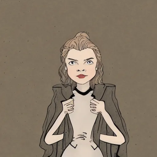 Prompt: illustration of Elle Fanning, by Mike Mignola. 8K. Extremely detailed.